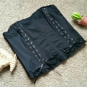 Tripp NYC black lace zip up tie corset top